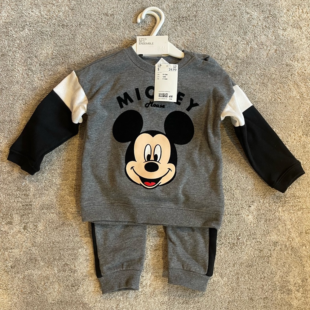 H&M Gray Mickey Mouse Baby Outfit